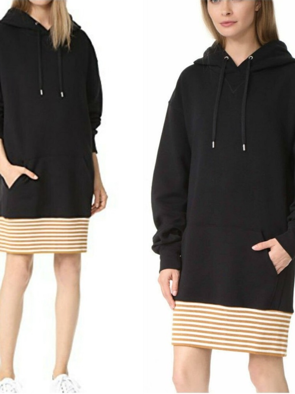 Public School New York Hoodie Dress Sweatshirt Stiped Hem Womens Size XS